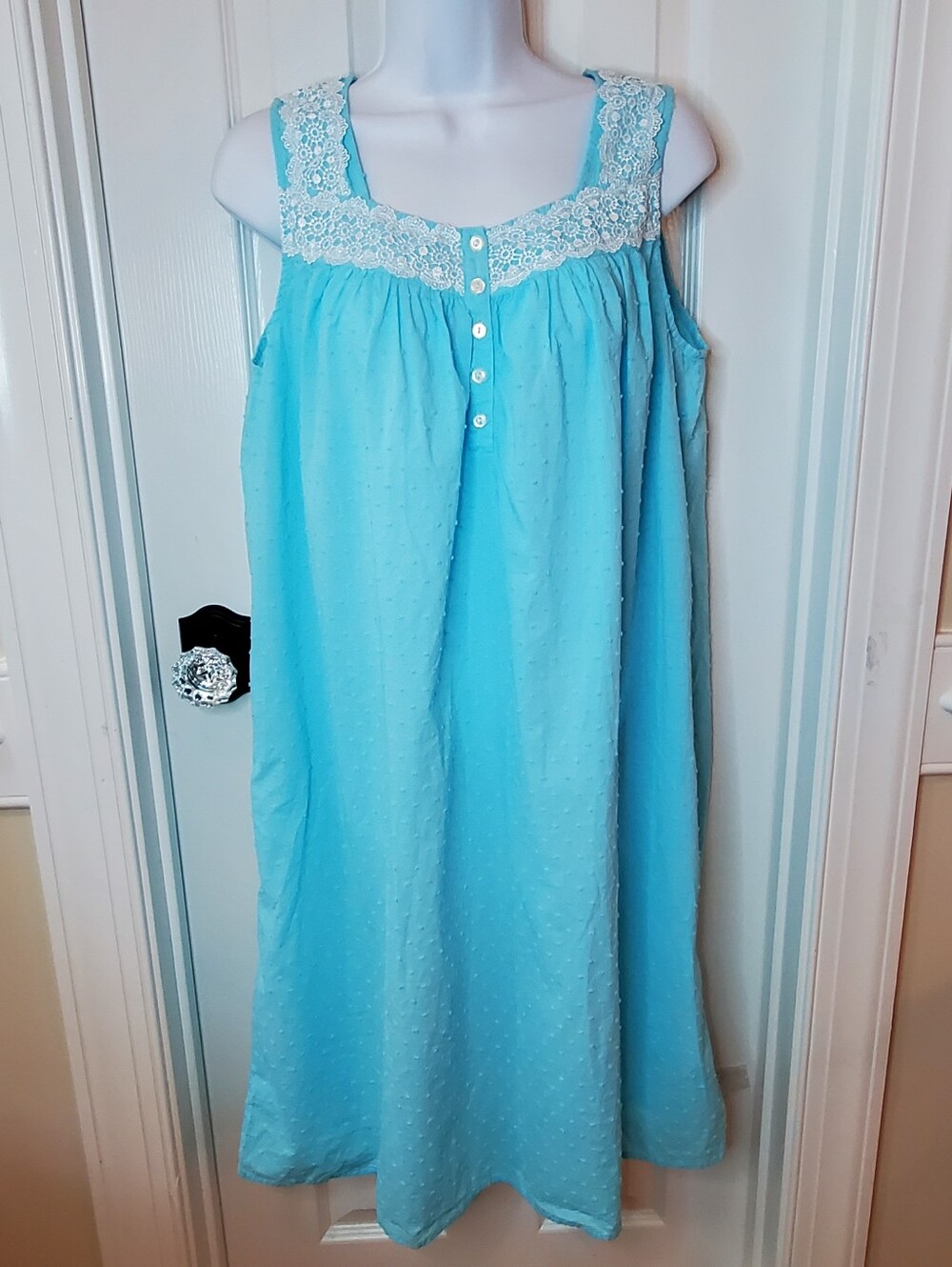 Kim Rogers - Blue - Sleeveless Nightgown - Lace Trim - Sz. M